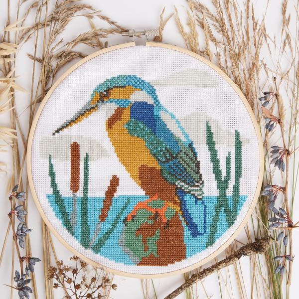 Natural History Museum Cross Stitch Kit, Kingfisher, 14cm