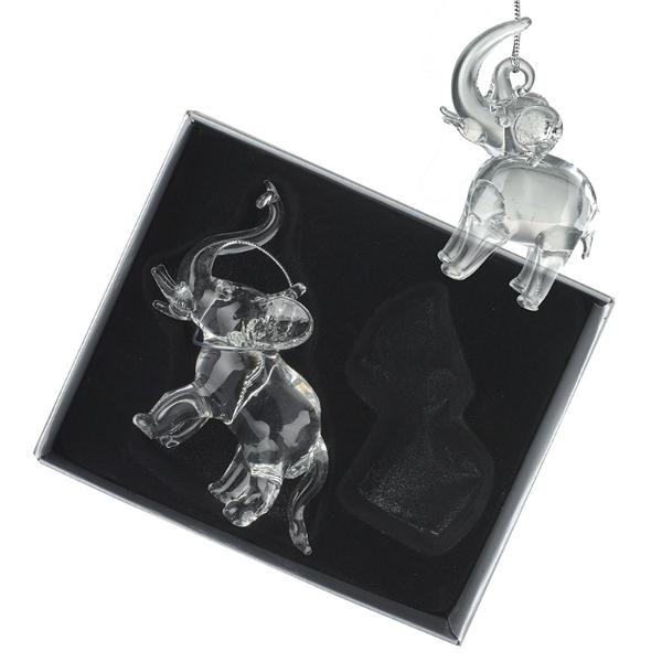 Set Of 2 Glass Elephant Tree Decorations APH207