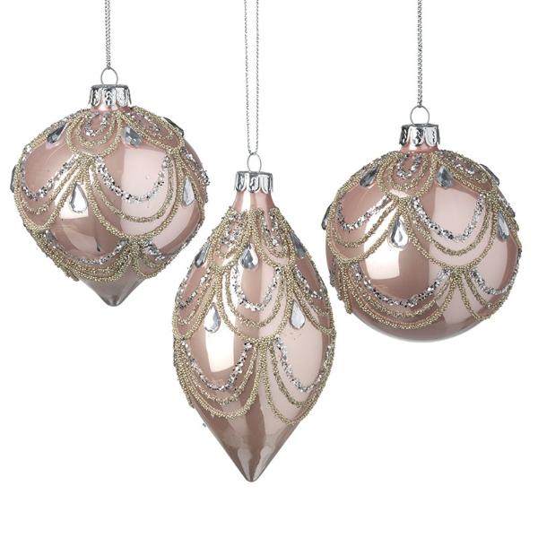 Glass Pink & Silver Ornate Bauble Mix BBQ147