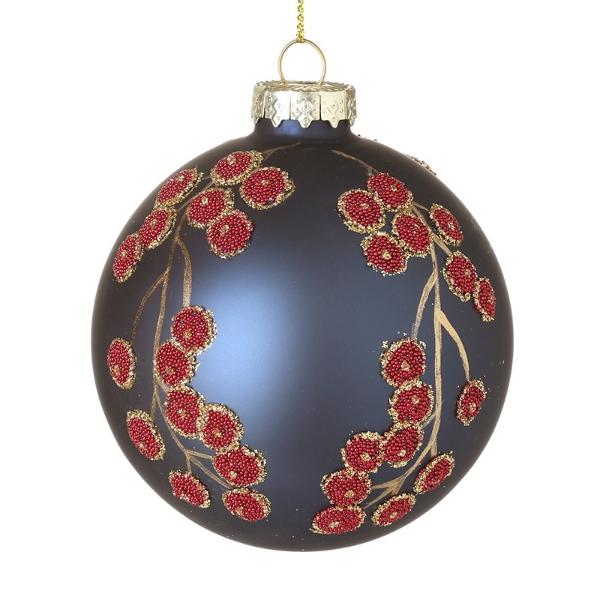 Blue Bauble With Red & Gold Berries 443
