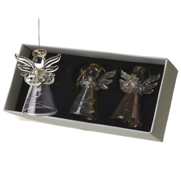 Set of 3 Hanging Glass Angels With Bells D/48