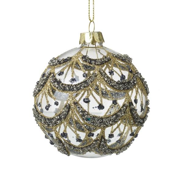 Gold & Black Glitter Decorated Bauble DDG339