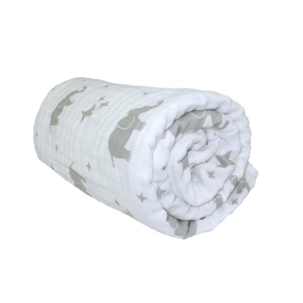 Muslin 3 Ply Cot Blanket 120X120Cm - Elephant - Image 2
