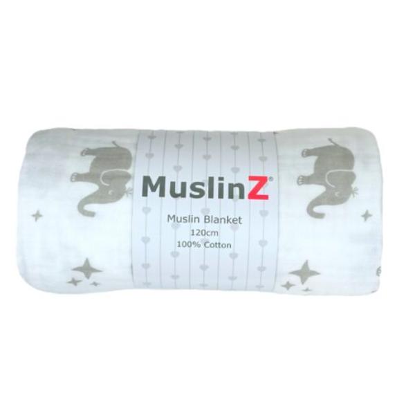 Muslin 3 Ply Cot Blanket 120X120Cm - Elephant - Image 3