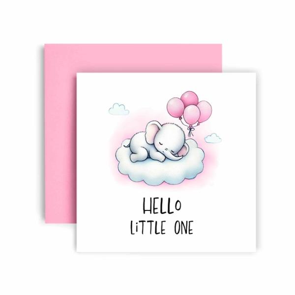 Hello Little One Elephant Welcome To the World New Baby Card Girl