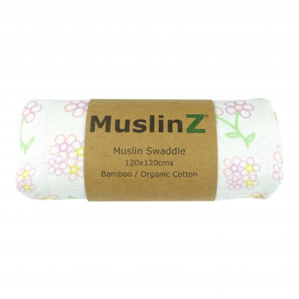 Muslin Baby Swaddle120 cm Bamboo/Organic Cotton - Flower - Image 2