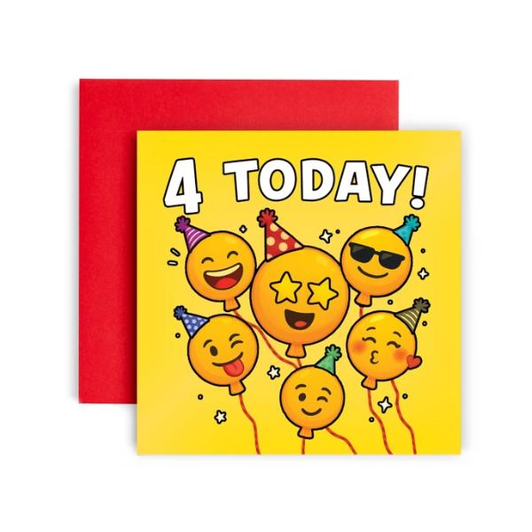 Turning Age Funny Emoji Party Birthday Card 4 Yrs