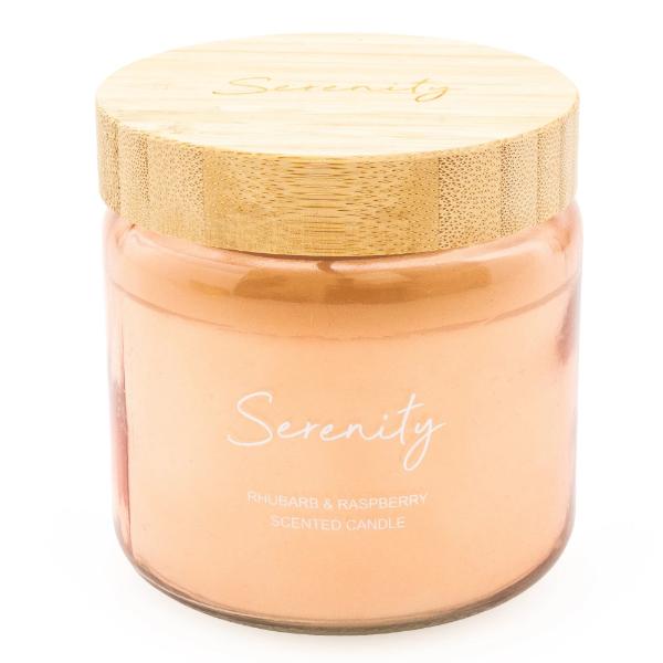 Large Candle with Bamboo Lid Rhubarb & Raspberry Scent - Serenity - Image 2