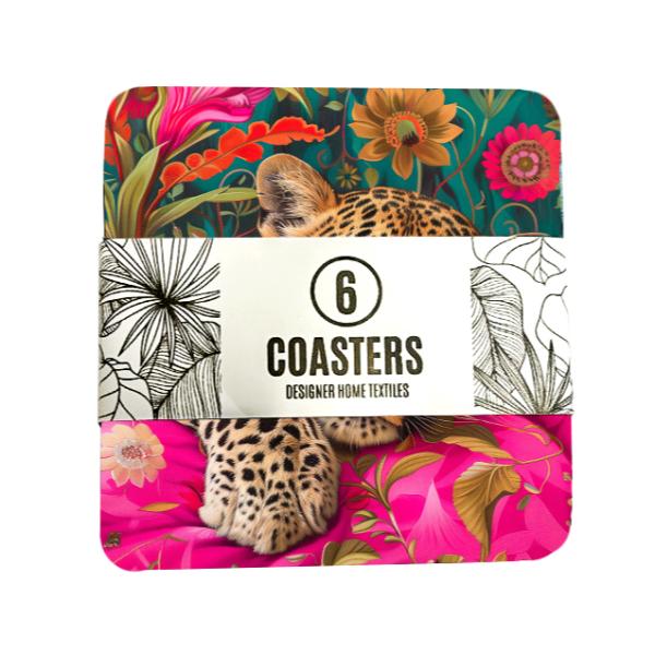 Coasters- Set of 6 - Leopard Pink