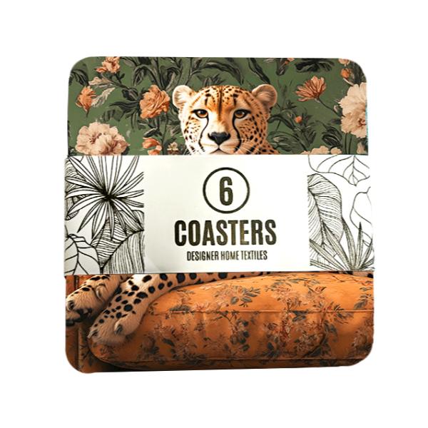 Coasters- Set of 6 - Cheetah Green