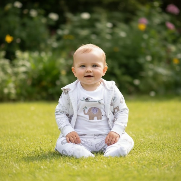 Elephant Pattern Cardigan Three-Piece Baby Suit -223923