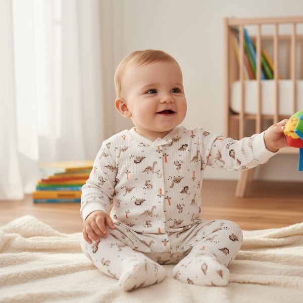 Dino Print Baby Sleepsuit