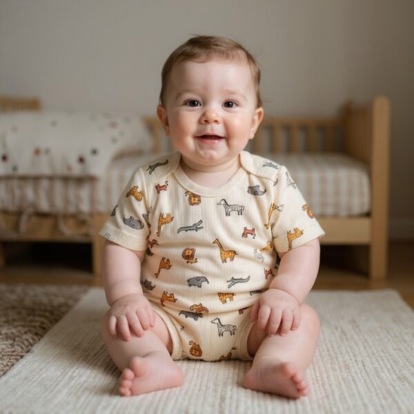 Safari Print Short Sleeve Onesie - Beige -202228