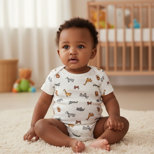 Safari Print Short Sleeve Onesie - White -202232