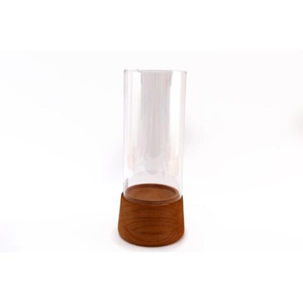 Candle Holder With Wood Base 33Cm