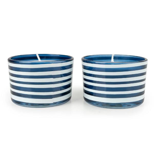 Jeff Banks Set Of 2 Candles - Jacquard Stripes Blue