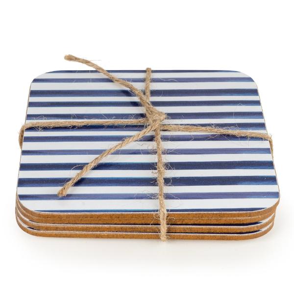 Jeff Banks Set Of 4 Coasters – Leafy Stripes Blue