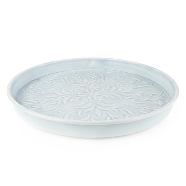 32Cm Round Metal Tray With Embossed Enamel - Powder Blue - Image 2