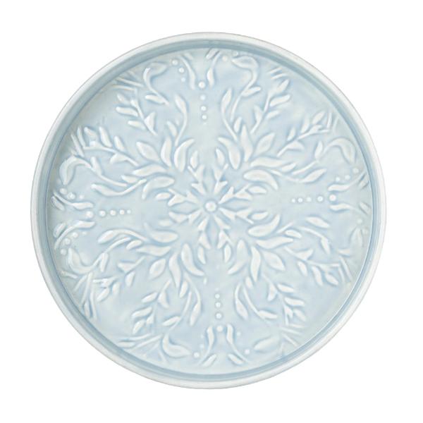 32Cm Round Metal Tray With Embossed Enamel - Powder Blue