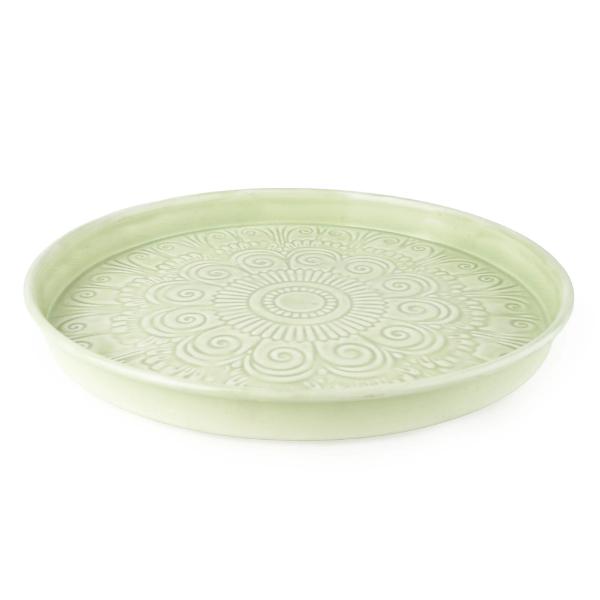32Cm Round Metal Tray With Embossed Enamel - Duck Egg - Image 2