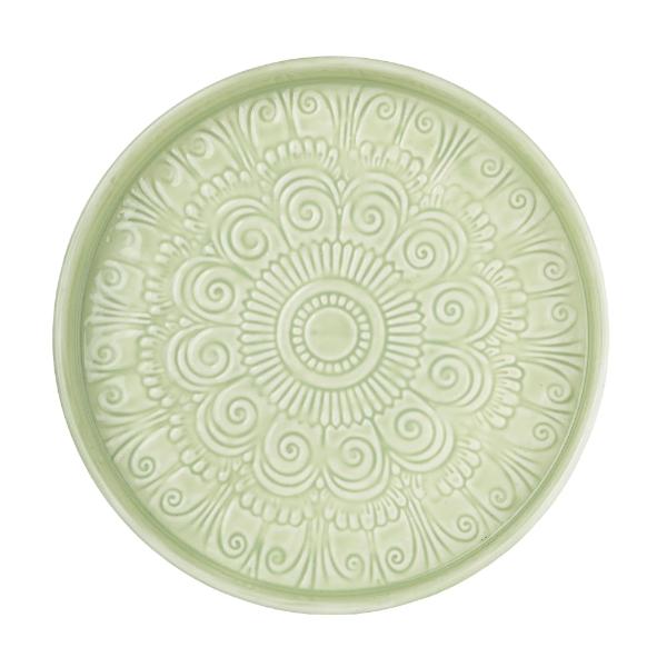 32Cm Round Metal Tray With Embossed Enamel - Duck Egg