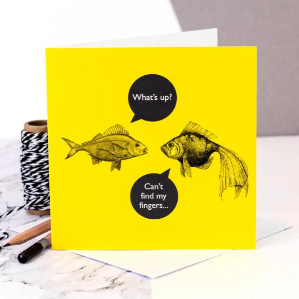 Fish Fingers Funny Bright Yellow Greeting Card - GC479