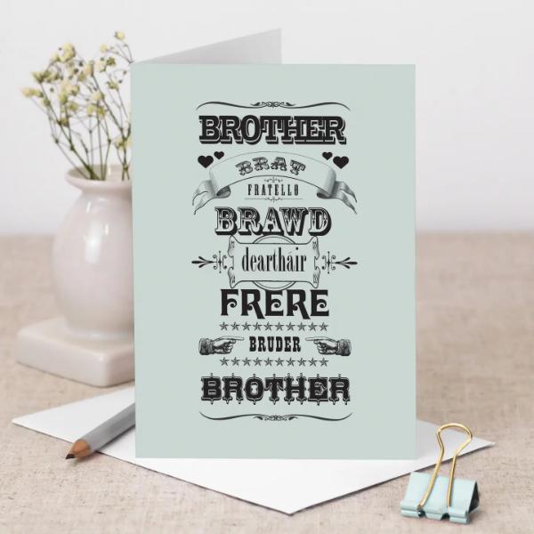 Multilingual Brother Card, Duck Egg Blue Design - GC226-1