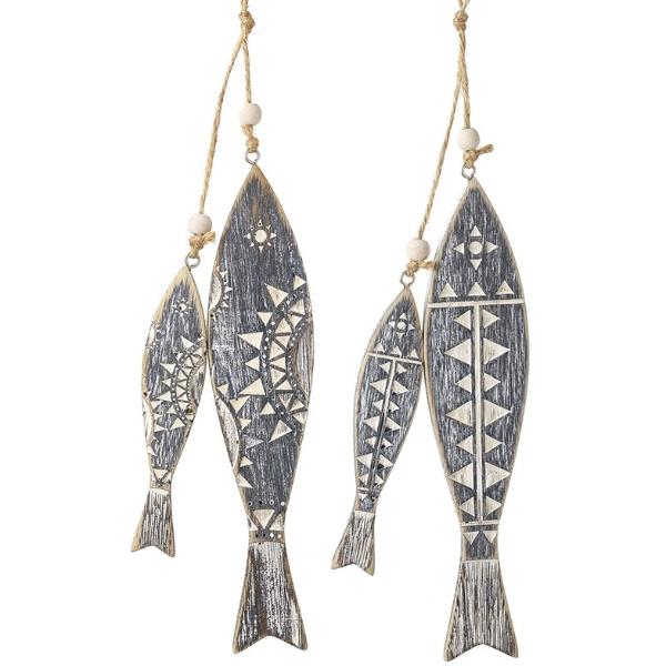Wooden Beaded Fish Hangers, 33cm